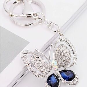 Butterfly Key Chain 3D Sparkling Rhinestone Blue Butterfly Bag Charm Key Chain